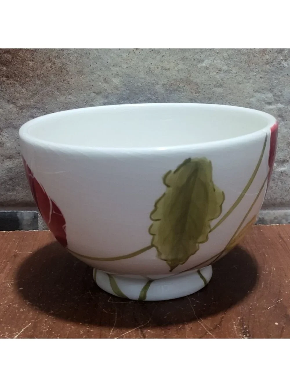 White Ceramic Sur La Table Dish Bowl Red Poppy Design